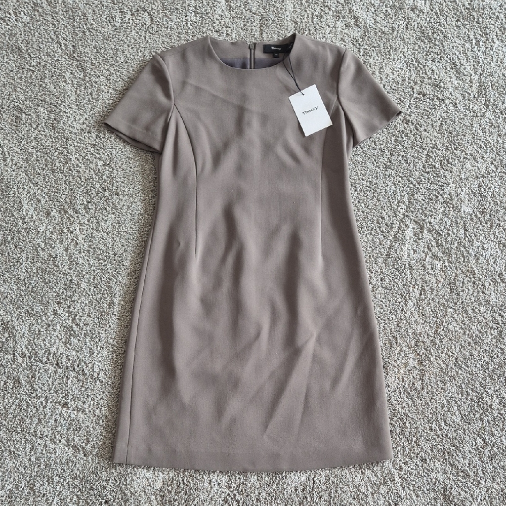 NWT Theory Olive Green Dress Size 00 Short Sleeve Crepe Material - Picture 4 of 10
